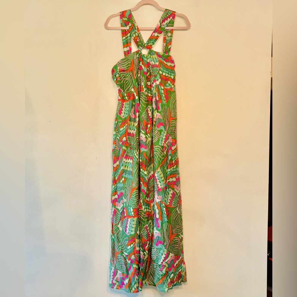 Tropical Green Halter Maxi Dress XL